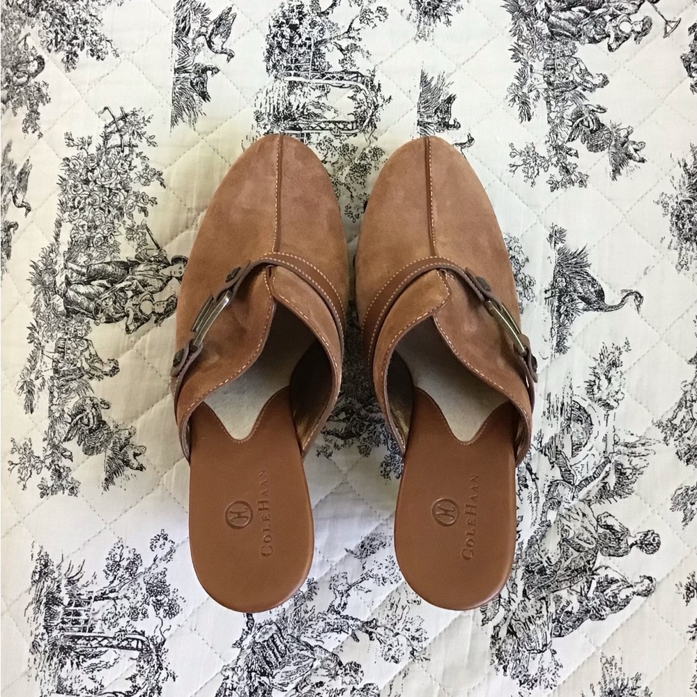 Authentic!* New* Cole Haan couture suede leather, high end mules/clog! - Picture 2 of 12